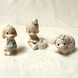 Precious Moments Figurine Set with Dog, Baby, and Pig
